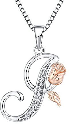 starchenie Collier Initial Alphabet Lettre I Rose Pendentif en Argent 925 avec Zircone Bijoux pour Femme