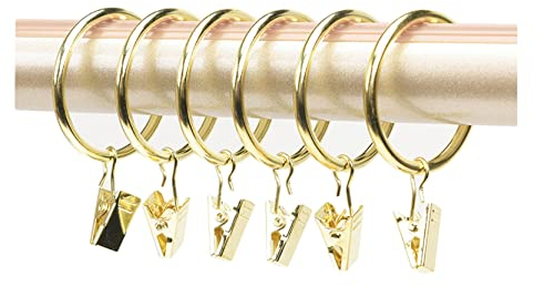Anawakia 10 Stück Gardinenringe mit Klammern, Metall, Vorhangclips, Haken, Gardinen, Clips mit Ringen (Gold, Innendurchmesser 50 mm)