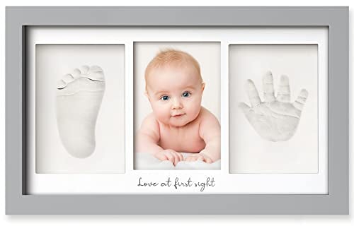 Baby Handabdruck und Fußabdruck Set - Gipsabdruck Baby Hand und Fuß für Neugeborene - Handabdruck Baby Bilderrahmen - Fußabdruck Baby Gipsabdruck Set - Baby Dusche Baby Abdruckset (Cloud Gray)