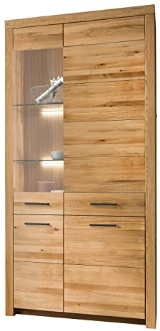 Möbel Jack Vitrine - Wildeiche massiv geölt - B 102 cm - 1 Glas- und 3 Holztüren
