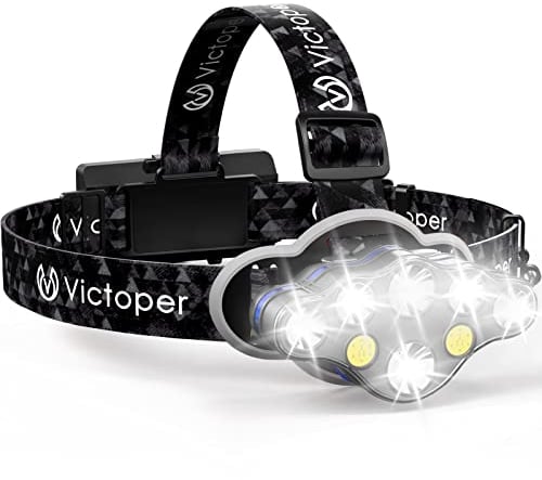 Victoper Head Torch Rechargeable, Super Bright 18000 Lumens 8 Lighting Modes Headlamp LED Rechargeable LED Head Torch for Camping Fishing Cycling Hiking IPX5 Black