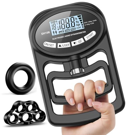 Hand Grip Strength Tester Trainer - Electronic Hand Dynamometer Forearm Grip Strengthener Exerciser Digital Training Gauge 265 Lbs 120 Kgs for Sport Home School Use