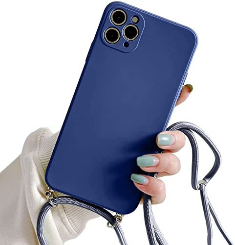 Galful Mobile phone chain for iPhone 13 pro max case, silicone mobile phone case with lanyard smartphone necklace protective bumper with strap shockproof lanyard case cover for iPhone 13 pro max blue