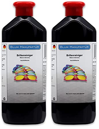 Blum Manufaktur - Lot de 2 flacons de nettoyant pour lunettes de 500 ml - Nettoyage sans traces pour lunettes, lunettes de soleil, lunettes de lecture - Fabriqué en Allemagne