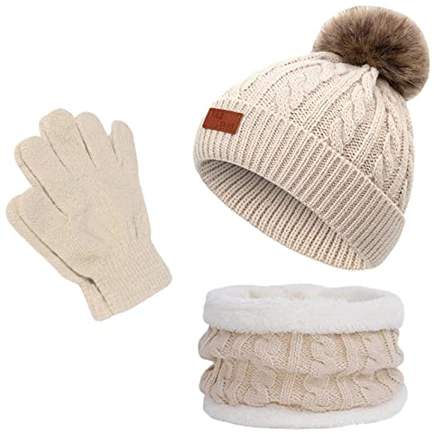 Yimutian Kinder Wintermütze Schal Handschuhe Set Winter Verdicken Fleece Thermisch Strickmütze Mütze, Schal & Handschuh-Sets, für Kinder Mädchen Jungen, 1-10 Jahre