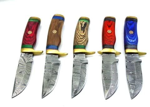 5x Damast Messer Damaszener Stahl Jagd Knife Damascus Hunting Bowie CRS05