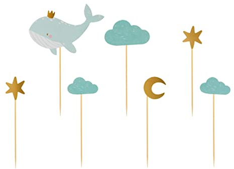 Süße Kuchenstecker Geburtstag Junge Deko Babyparty Cake Topper Made in EU Kuchendeko Wal Sterne Wolken Mond Geburtstagskuchen Cupcakes Muffins Pistaziengrün Gold