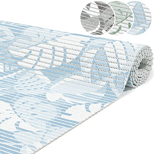 ANRO Badematte Weichschaummatte Bad- und Duschvorleger Antirutsch Badläufer Palmenblatt Blau 240x65cm
