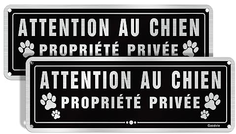 Goodvia Panneau Attention au Chien Propriété Privée en-Aluminium Brossé 25x9cm Vintage Schwarz mit Weißer Schrift 2 Stück