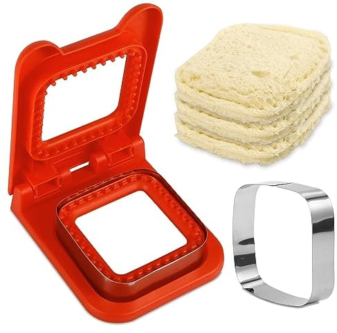 Sandwich Cutter and Sealer, DIY Decruster Sandwiches Pocket Sandwiches Uncrustables Maker Sandwich Cutters Set for Lunchbox and Bento(Red)