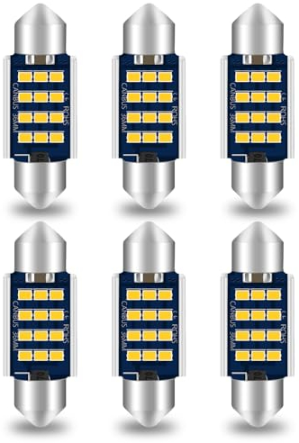 Alopee 36mm Innen Beleuchtung,6PCS 36MM Soffitte 9-28V Warmes Weiß Innenbeluchtung Plug and Play Innenlichtleiste