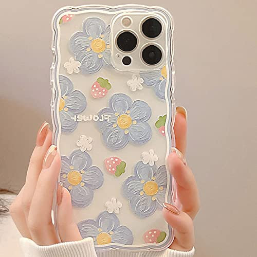 Bakicey Hülle Für iPhone 13 Handyhülle Ölgemälde Blaubeer Blüten Mode Schutzhülle Wellen Handyhülle Erdbeere Bumper Cover Kratzfeste Stoßfest Weich Silikon Case für iPhone 13