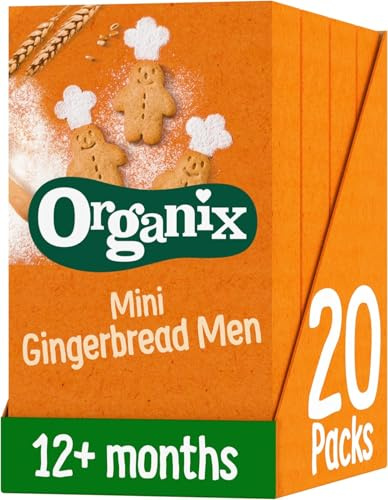 Organix Mini Gingerbread Men Toddler Snack Biscuits 4 x (5 x 20 g Packs) | Organic Toddler Snack, No Added Sugar, Suitable for 12+ Months, Vegetarian & Vegan Friendly, 100% Recyclable Packaging