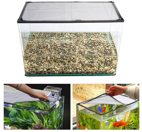 WALLFID DIY Magnetic Aquarium Anti-Jumping Net, 39.4''X23.6'', Protect Fish from Jumping, Reptiles, Turtles Escaping, Black Mesh Surface