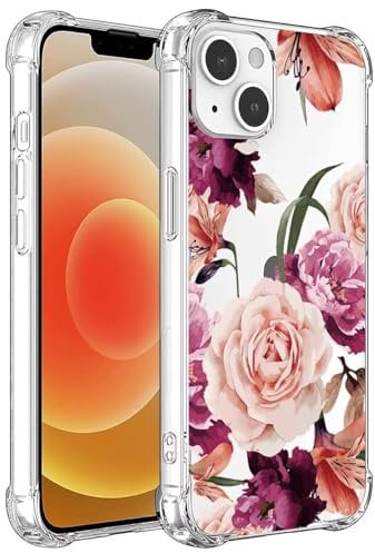 Jhxtech iPhone 12 Mini Case, Clear Floral Pattern TPU Protective Cover, Shockproof, Purple Flower