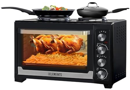 KB ELEMENTS KB-ELEMENTS - Mini forno da 45 l, con piastre da 3200 Watt, elettrico, per pizza, campeggio, mini forno, barbecue, forno da tavolo, autoportante, spiedo girevole, forno ad aria calda,