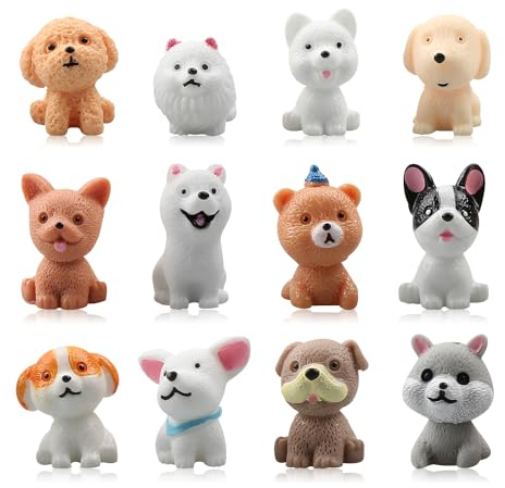 Luckious Realistic Plastic Puppy Figurines - 12 Miniature Dog Figures, Mini Puppy Ornaments - Can Be Used as Dog Cake Decoration