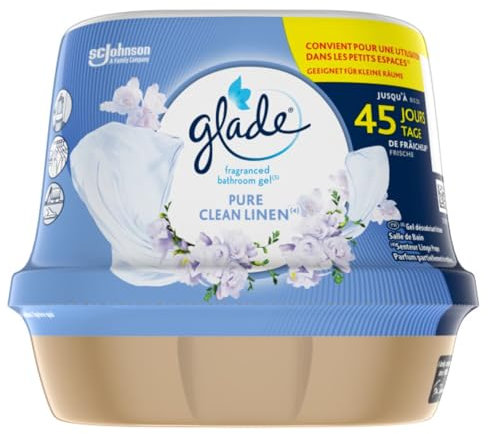 Glade Gel Premium - Désodorisant Infusé aux Huiles Essentielles pour Toilette Et Salle de Bain - Pure Clean Linen - 45 Jours de Parfum