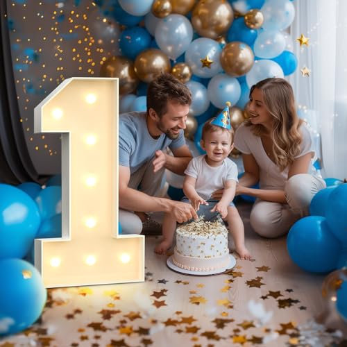 Gigantische Leuchtende Zahlen Deko Geburtstag, Hochzeitstag, 1.Geburtstagsfeier, Leuchtende Zahlen LED, Hochzeit Deko Geburtstag Verlobungsdekoration, Partyzubehör, Zahl 1