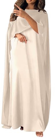 Eauptffy Muslimische Kleidung Frauen, Langarm Muslimische Kleider Vintage Damen Islamische Chiffon Abaya mit Hijab Gebetskleidung Lange Ärmel Rundhals Ramadan Kleid Lang Gebetskleid