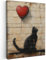 MuchoWow© Bilder 50x70 cm Wohnzimmer Deko Modern Wandbild Kunstdruck auf Leinwand Bild Schlafzimmer über Bett Room Decor Geschenke Street art - Katze - Ballon - Graffiti - Banksy