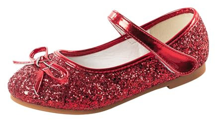 UK 3 Little Toddler Girls Glitter Dress Shoes Clearance Ballerina Ballet Flats Kids Mary Janes #B_Red