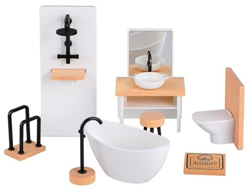 ERINGOGO 1/12 Scale Dollhouse Bathroom Set Miniature Furniture Accessories Including Basin Toilet Bathtub and Stool for Realistic Small Bathroom Decor and Photo Props