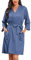 Lovasy Bademantel Damen Waffelpique 3/4 Ärmel Saunamantel Waffelstrick Morgenmantel Weich Leicht Knielang Loungewear mit Gürtel Taschen,Blau,S