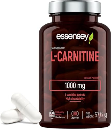 Essensey L-Carnitine 1000mg - 90 Capsules | High Absorption Form | Ideal for Vegetarians High Strength L Carnitine Supplement
