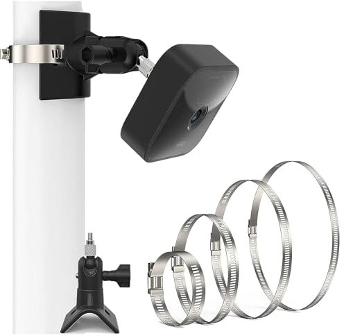 Honecumi Blink Camera Pole Mounting Bracket, 4X Adjustable Pipe Clamp, 1 Mount+4 Iron Ring, Black, Metal Frame, Pole Mount