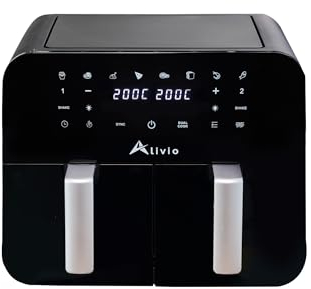 Alivio 9L Double Basket Air Fryer 2400W, Visual Window Adjustable Temperature, Healthy Cooking Large Dual Basket Family Size Air Fryer (Black)