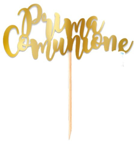 PuntoCasaStore Mini Cake Topper Scritta Prima Comunione Gold SOPRATORTA Oro 9x3,5