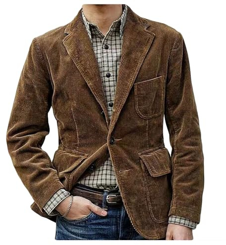 Legou Blazer vintage en velours côtelé pour homme style Hong Kong avec poche, marron, L