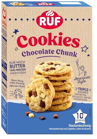 RUF Chocolate Chunk Cookies, Backmischung für helle Kekse im American Style mit triple Schoko-Stückchen, innen chewy, außen knusprig, 10 Cookies, 360 g