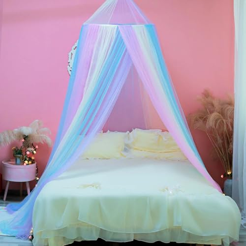 Wnqou Prinzessin Regenbogen Betthimmel,X-Large Regenbogen Betthimmel für Mädchen Zimmer Dekoration,Kinder-Feentraum Spielzelt für Zimmer,Leseecke