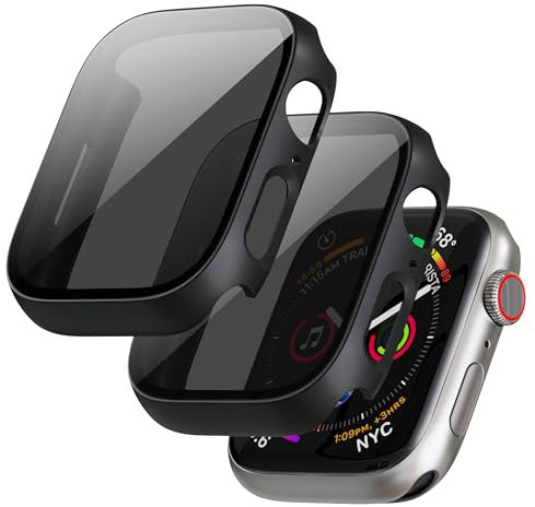 GEEDOOWIN 2 Pack for Apple Watch Series 9/8/7 Privacy Screen Protector Case 45mm, iWatch Protective PC Face Cover Built-in Anti-Peeping 9H Tempered Glass Protector for iWatch Accessories, Black
