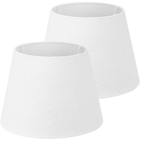 Navaris 2x Lampenschirm aus Leinen - 2er Pack E27 Lampen Schirm für Tischlampe oder Stehlampe - 2 Ersatz Lampenschirme klein - Außen Weiß/Innen Weiß