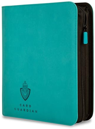 Card Guardian - Toploader 4 Pocket Premium Binder mit Reißverschluss für 160 Karten - Seitliche Taschen - Kompatibel mit Sport- und Sammelkarten TCG (Blaugrün)