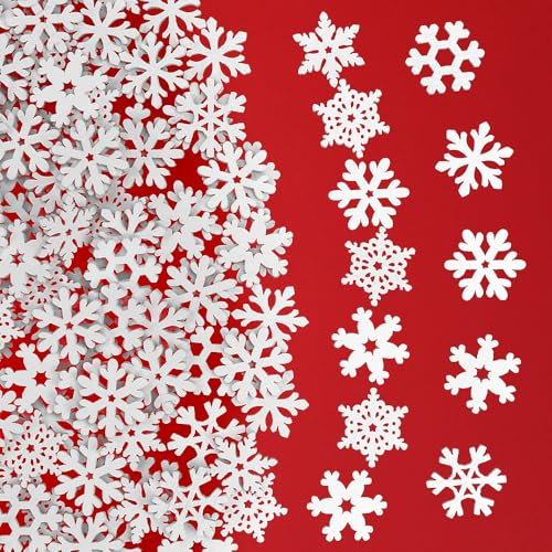 KBNIAN 200Pcs Christmas Wooden Snowflakes,20mm Mixed White Wooden Christmas Snowflakes Mini Snowflake Wooden Snowflakes Cutouts Wood White Snowflake Ornaments for Christmas Decorations DIY Crafts