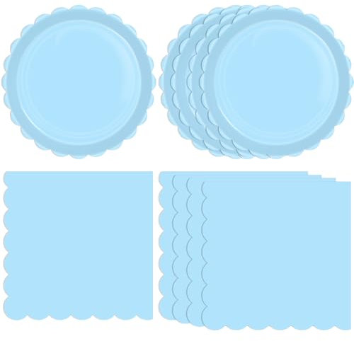 KHAIVI 40 PCS Solid Blue Party Supplies Blue Themed Disposable Party Decorations Blue Birthday Decorations Llight Blue Paper Plates and Napkins Party Supplies for Baby Shower Wedding Birthday Party