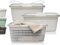 Hausfelder Wäschekorb 58x37x25cm, Korb 3er Set weiß, Wäschewanne aus Kunststoff mit Henkel 35 l, stabil (Weiss, 3 Körbe)