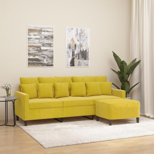 Gecheer 3-Sitzer-Sofa mit Hocker Schlafsofa Couch Sofa Wohnzimmer Schlafcouch Gelb 180 cm Samt