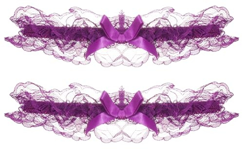 Umiin Jarretières pour femmes Lot de 2 jarretières de mariée pour mariée élastiques avec nœud violette, 35-55cm