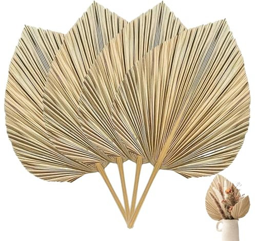 Lot de 4 feuilles de palmier 43,2 x 22,9 cm, séchées naturellement pour la décoration, feuilles de palmier dorées avec tiges, bouquet de frondes de palmier tropicales pour mariage bohème, maison, cuis