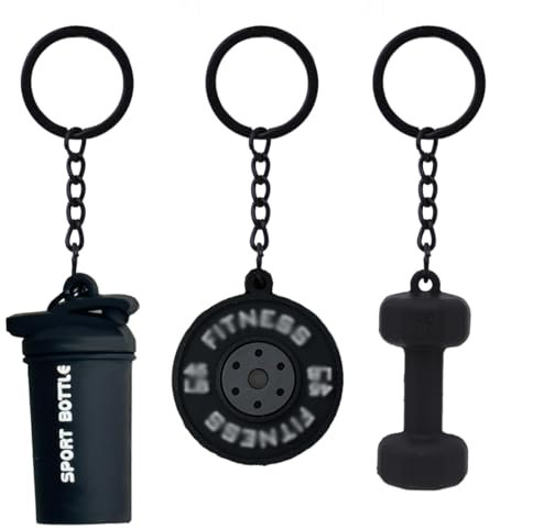 XPEX 3 Pièces porte-clés porte clef rigolo porte-clés de remise en forme Comprend des plaques d'haltères + des bouteilles d'eau + des haltères Cadeau pour les amateurs de fitness
