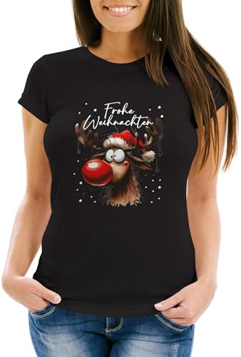 MoonWorks® Weihnachtsshirt Damen Spruch Xmas Rentier T-Shirt Weihnachten Lustig Weihnachtsoutfit Frauen