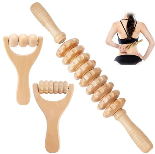 Rouleau de Massage en Bois, Lot de 3 Masseur Anti Cellulite En Bois, Appareil de Massage Roller Manuel, Rouleau Massage Bois Anti Cellulite Masseur, pour les Jambes, les Muscles du Corps Entier