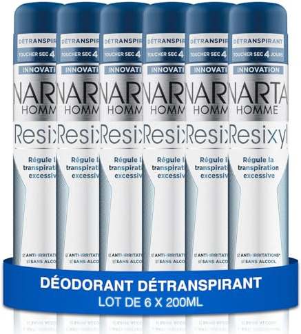 NARTA - Deodorant für Herren – Resixyl Deodorant, komprimiertes Spray, trockene Haptik, 4 Tage, gegen Reizungen, ohne Alkohol, 6 x 200 ml