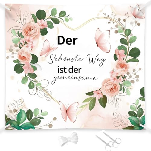 Hochzeitsherz zum Ausschneiden, 200x180cm Herz zum Ausschneiden Hochzeit mit 2Scheren und Seil Bettlaken Hochzeit Ausschneiden Banner Hochzeit für Hochzeitsdekorationen Love Banner Kit Standesamt Deko