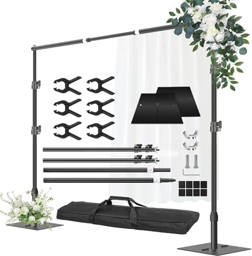 Fatazoii Hintergrund Stand Heavy Duty 2,6m x 3m Verstellbar mit Metallbasis | Rohr und Drape Support Kit, Photo Video Studio, Dekoration Hochzeit, Geburtstag Party